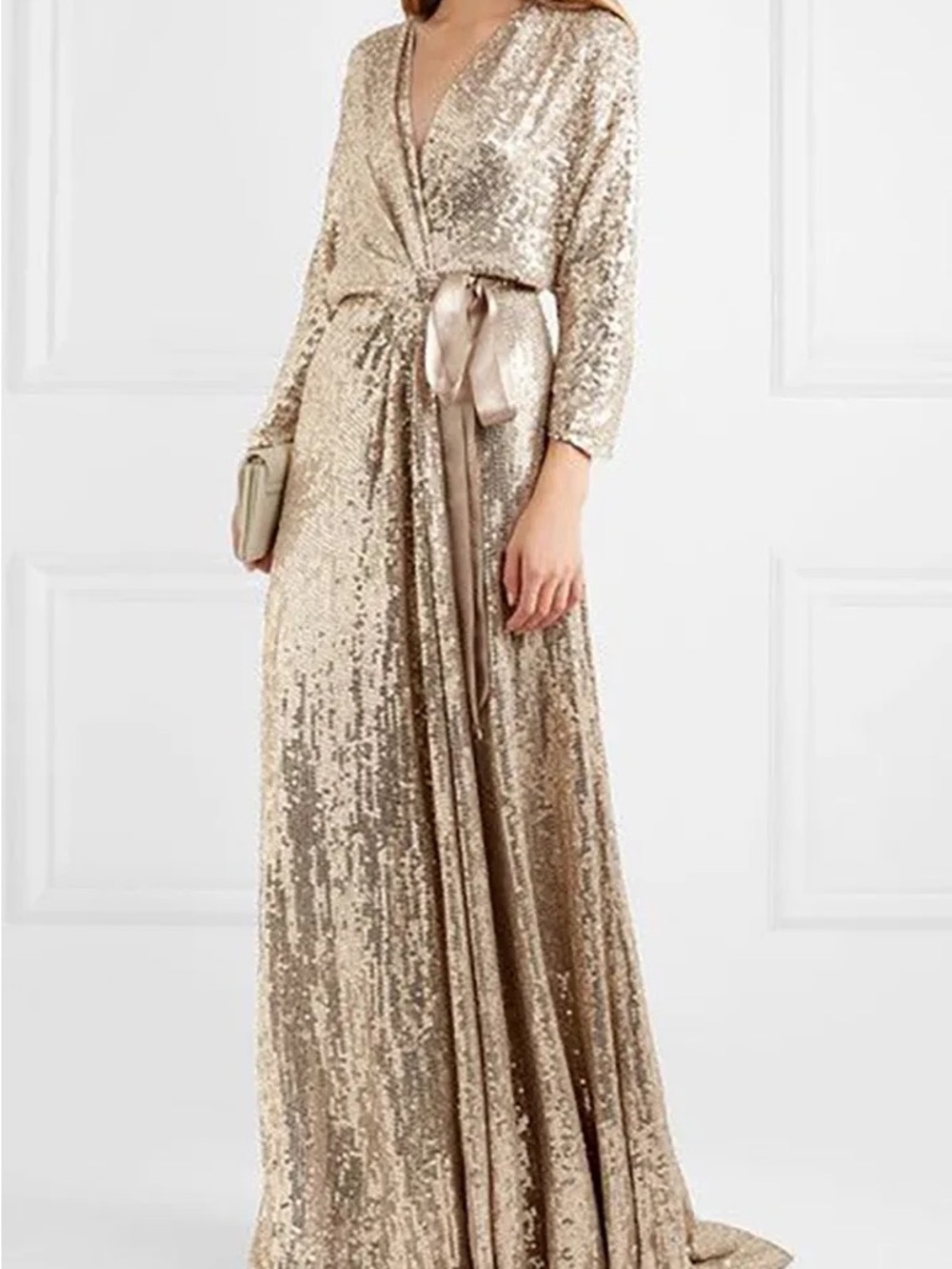 Boohoo Gold Sequin Wrap Maxi Dress